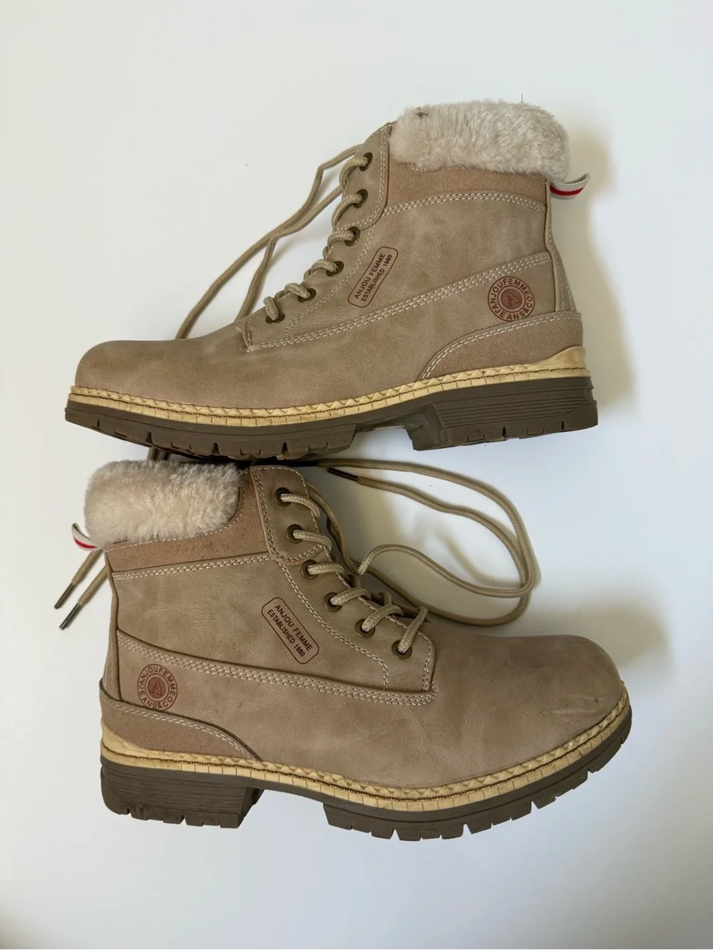 Taupe Faux-Shearling Lace-Up Winter Boots
